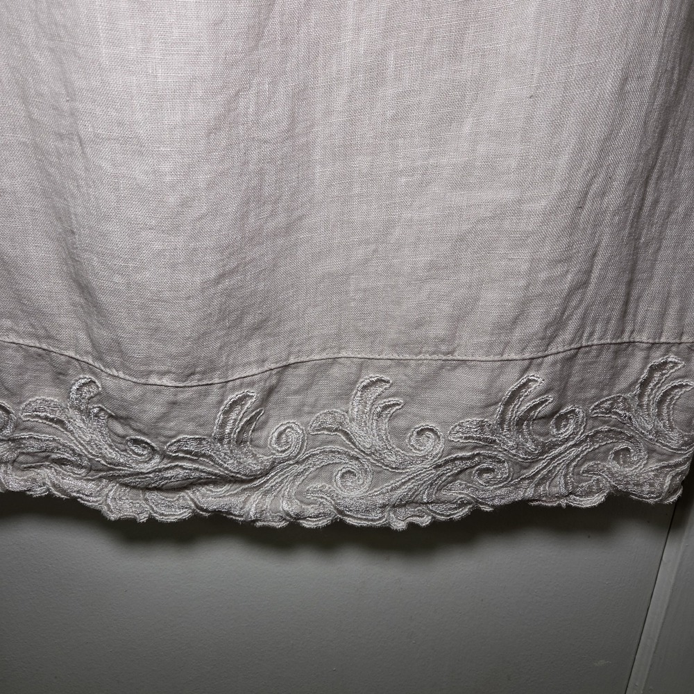 Lina Tomei Italy 100% Linen Embroidered Hem Blouse Top Beige Women's Size L - Picture 3 of 7